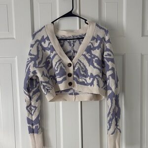 Arizona Jean Company Cream and Blue Patterned Cardigan
